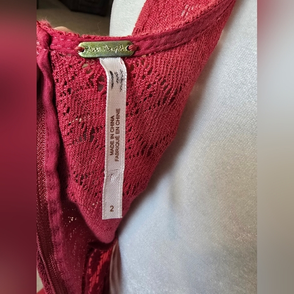 Free People Lace Crochet Vibrant Red Daisy Chain Mini Fit Flare Dress Size 2 - Picture 11 of 12